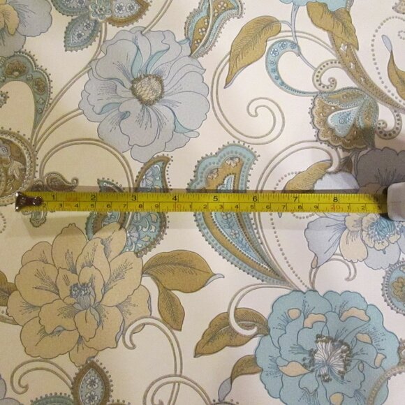 Vintage 1970s Blue and Beige Peony Paisley Motif Wallpaper - Picture 5 of 6